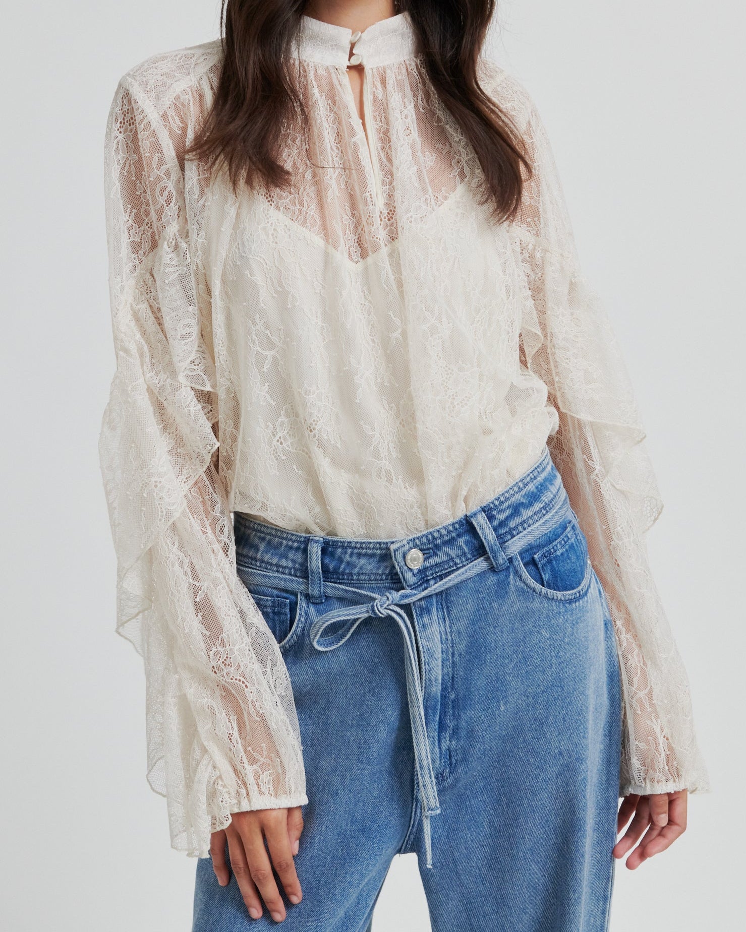 Second Female Sybell Lace Bluse Soft Beige, flot festlig bluse