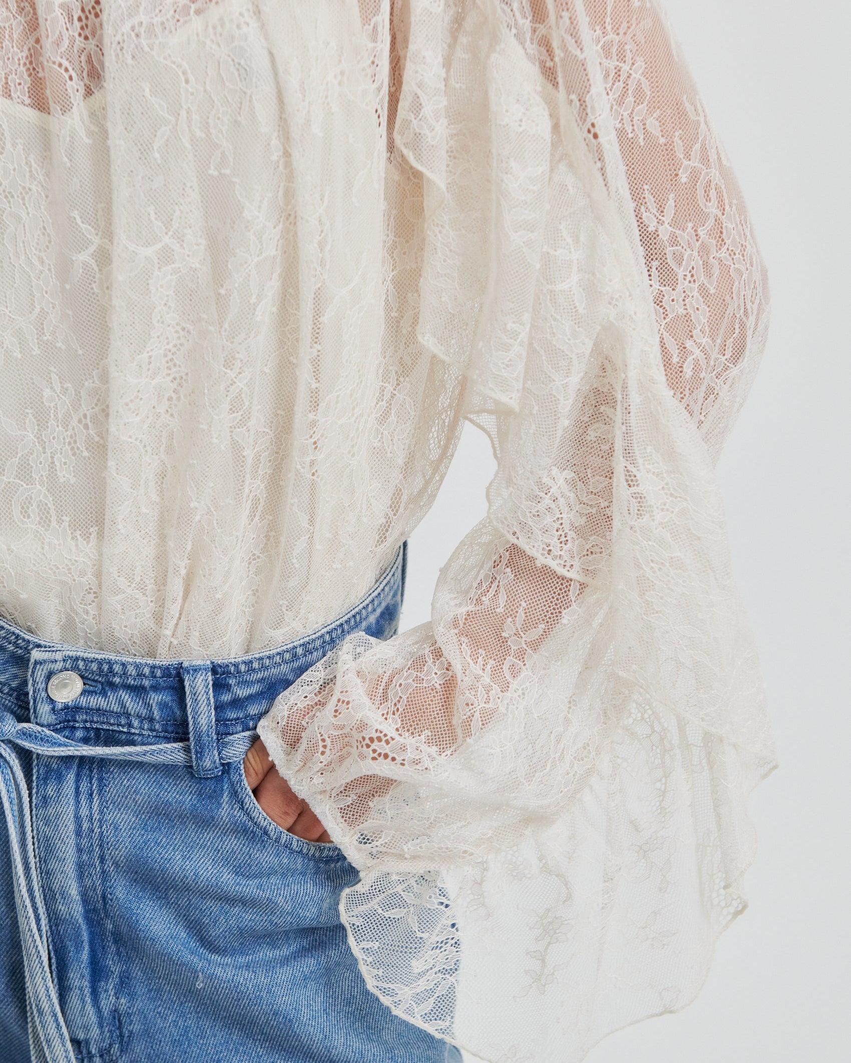 Second Female Sybell Lace Bluse Soft Beige, flot festlig bluse