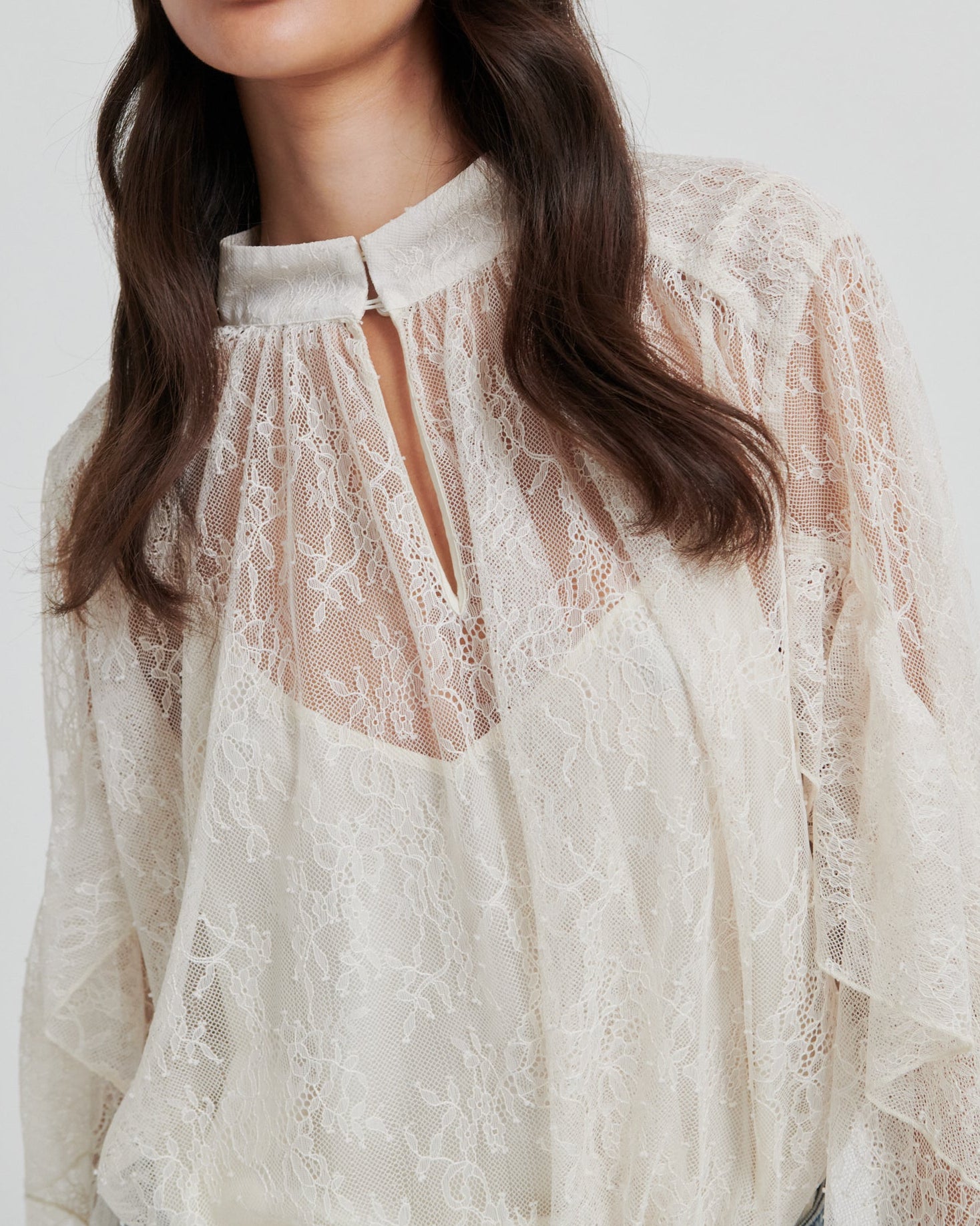 Second Female Sybell Lace Bluse Soft Beige, flot festlig bluse