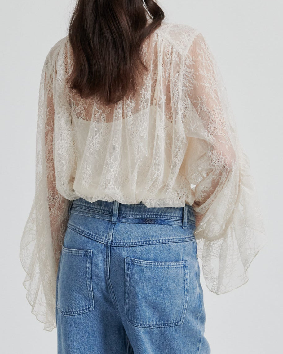 Second Female Sybell Lace Bluse Soft Beige, flot festlig bluse