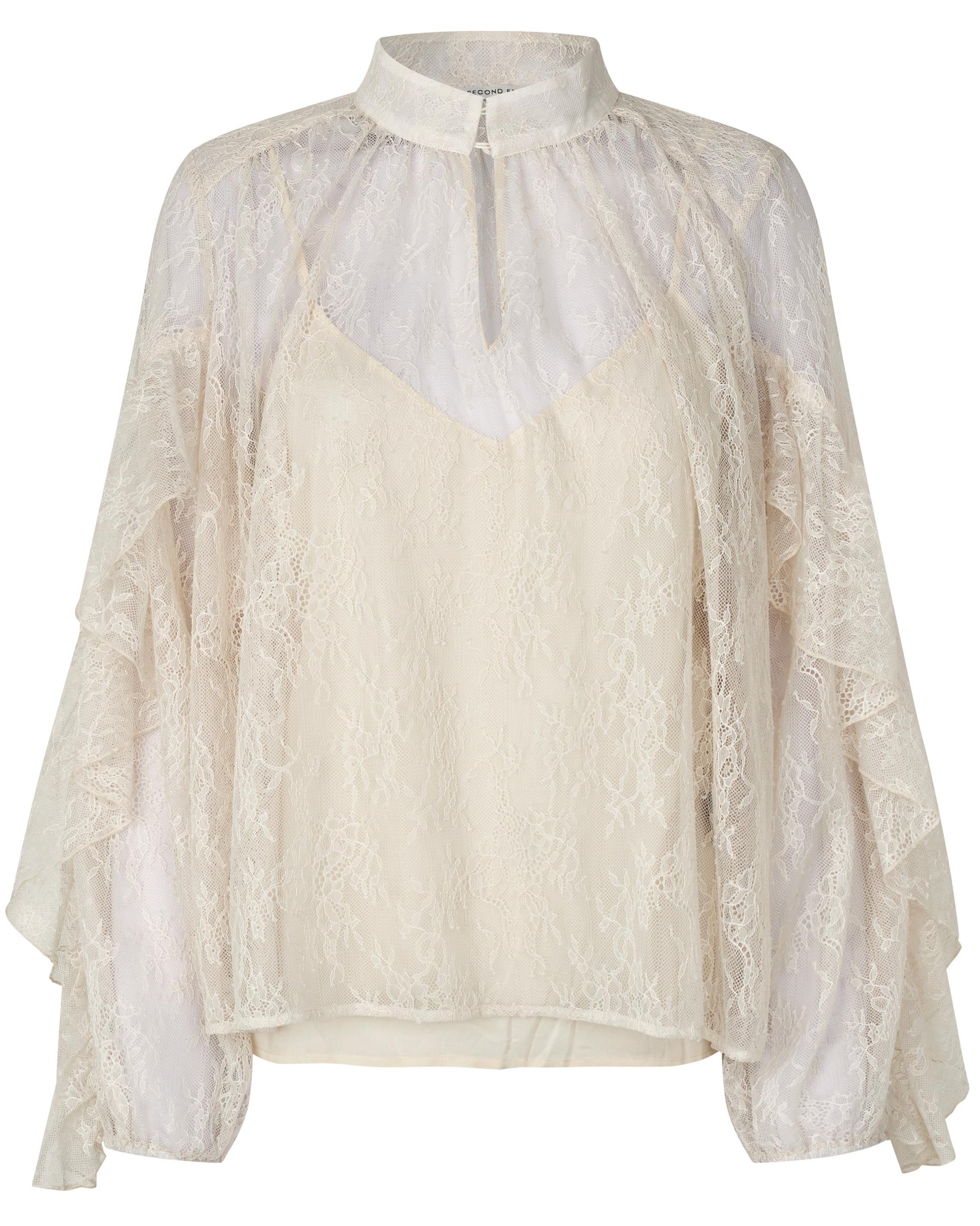 Second Female Sybell Lace Bluse Soft Beige, flot festlig bluse