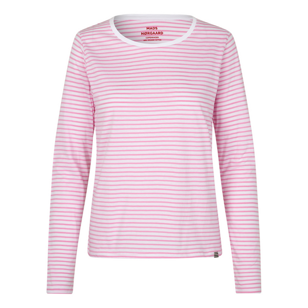 Mads Nørgaard Organic Jersey Stripe Tenna T-shirt Begonia Pink/Brilliant White