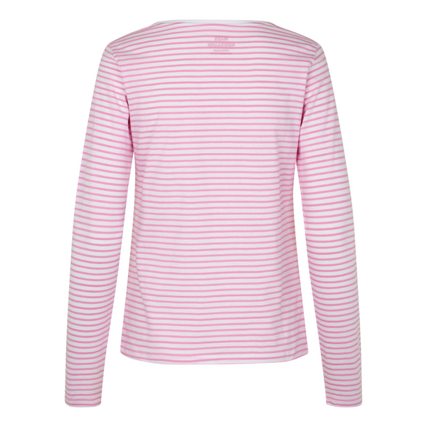 Mads Nørgaard Organic Jersey Stripe Tenna T-shirt Begonia Pink/Brilliant White