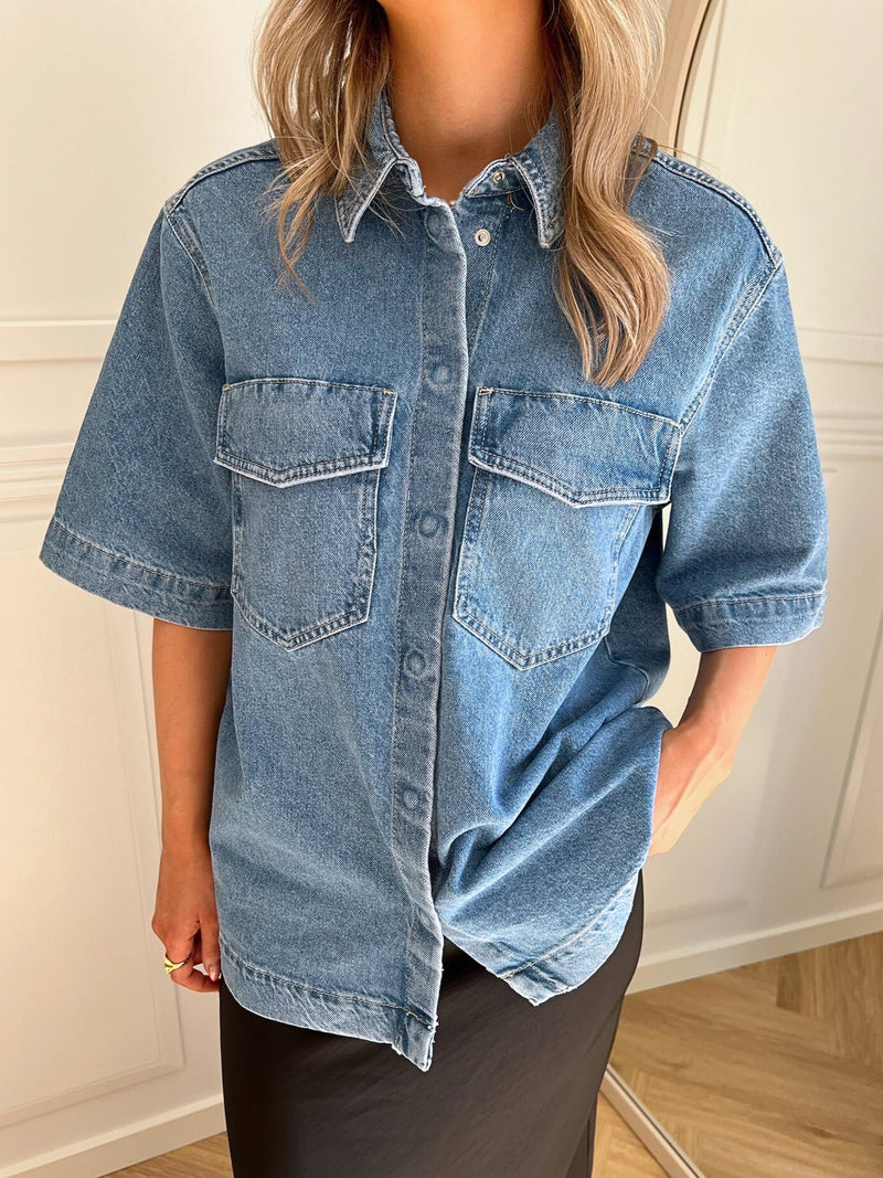 Only Sophie Oversize S/S Skjorte Light Blue Denim