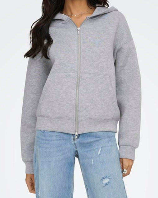 Only Naomi LS Two Way Zip Hoodie Light Grey Melange NO26