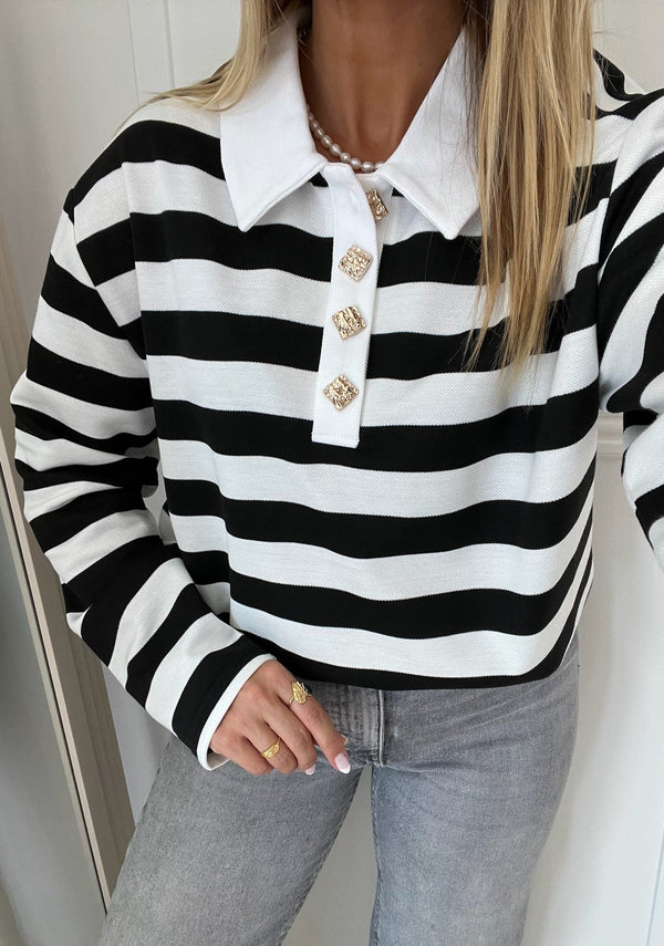 Cras Bea Polo Bluse Black Stripe