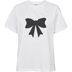 Basic Apparel Rikke Bow T-shirt White W. Black Print