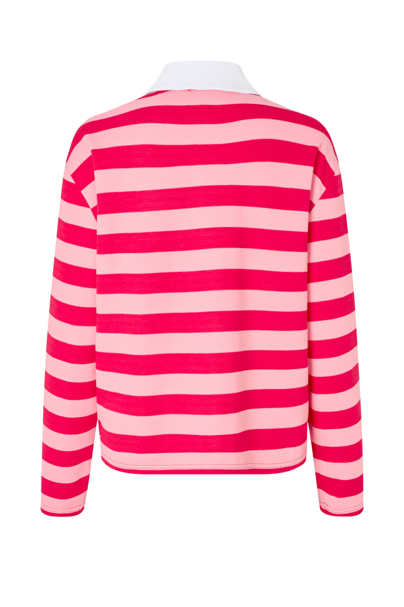 Cras Bea Polo Bluse Pink Red Stripe