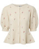 Pieces Silly SS Puff Emb Knit Cardigan Birch/Pink Flowers