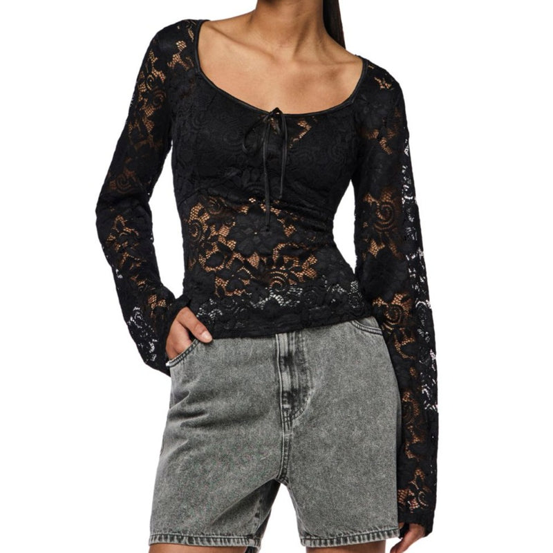 Pieces Amalie LS Lace Top Black