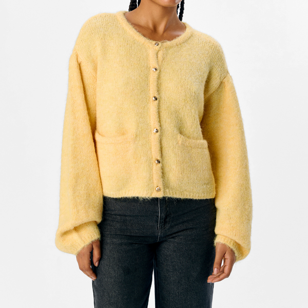 Object Saggia LS Strikcardigan Lemon Merinque