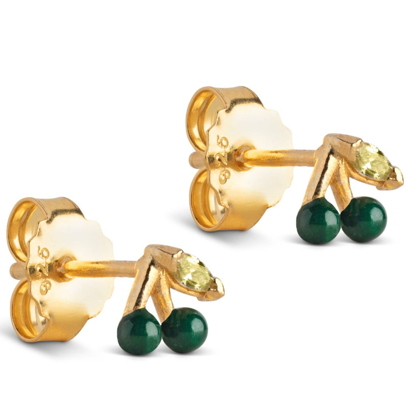 Enamel Cherry Studs Petrol Green