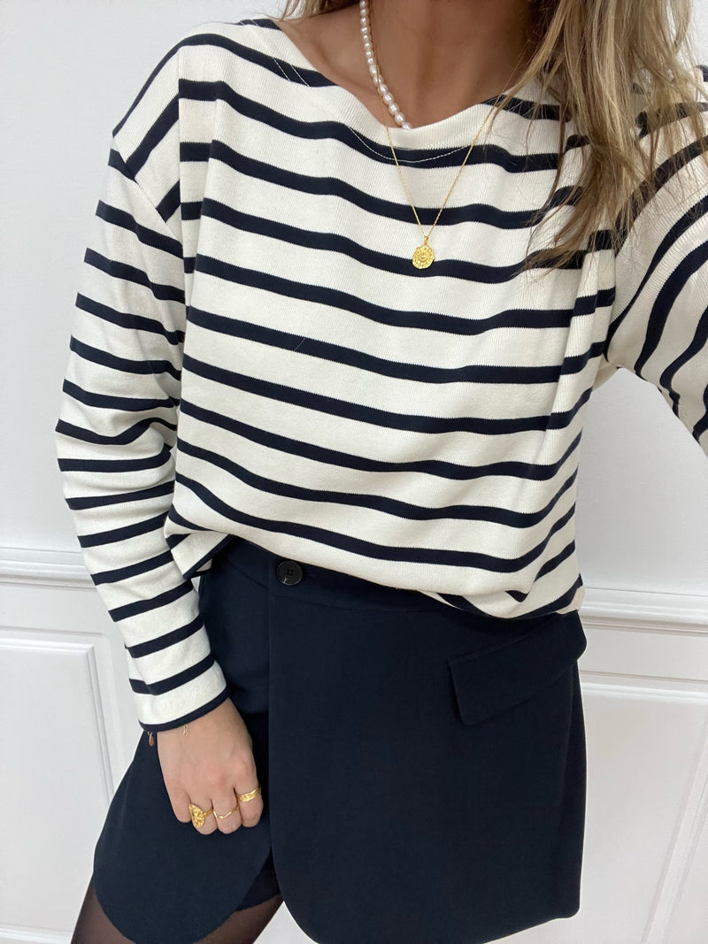 Co'Couture Classic Stripe Crop Sweatshirt Off White