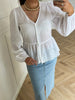 Pieces Malika LS V-Neck Bluse Bright White