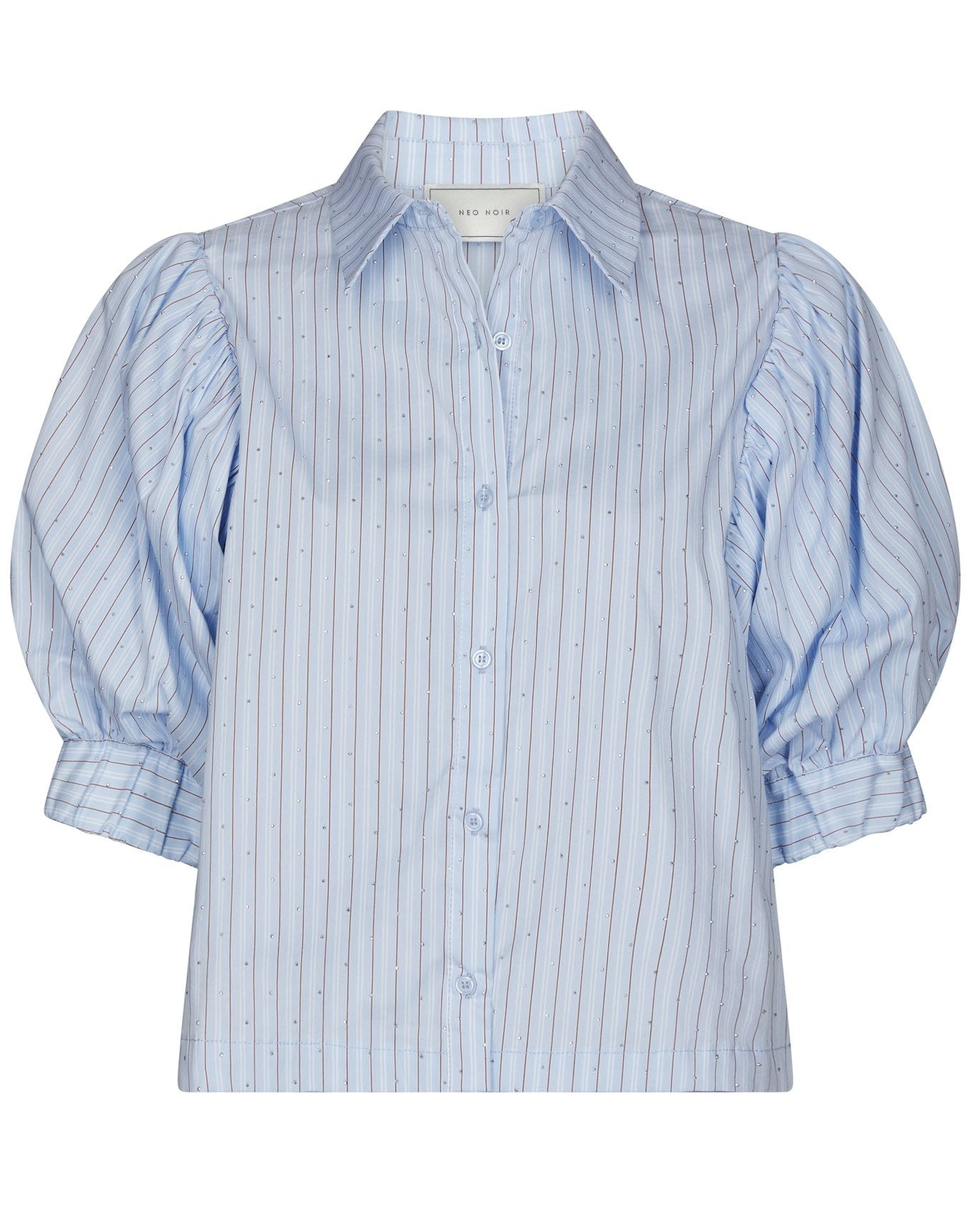 Etta Stripe Stone Skjorte Light Blue fra Neo Noir, blå kortærmet stribet skjorte