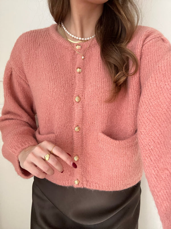 Object Saggia LS Strikcardigan Rose Elegance