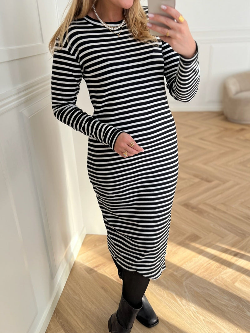 Mads Nørgaard Cotton Stripe Duba Kjole Black/White Alyssum