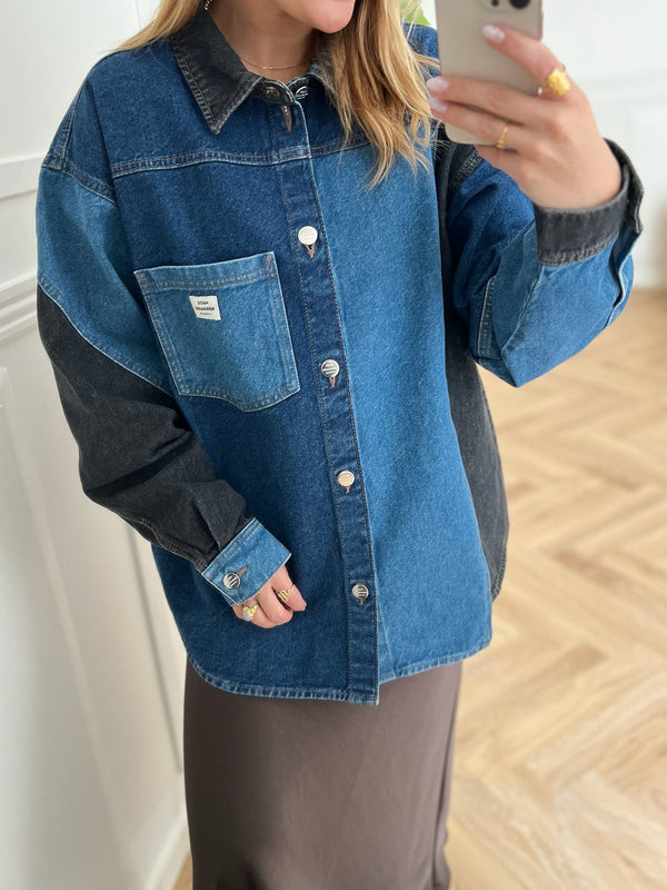 Mads Nørgaard Patch Denim Gisli Skjorte Mix Blue Denim