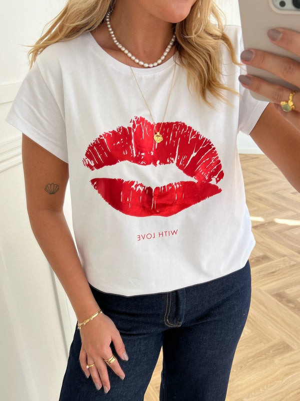 Co'Couture The Kiss T-shirt White Flame