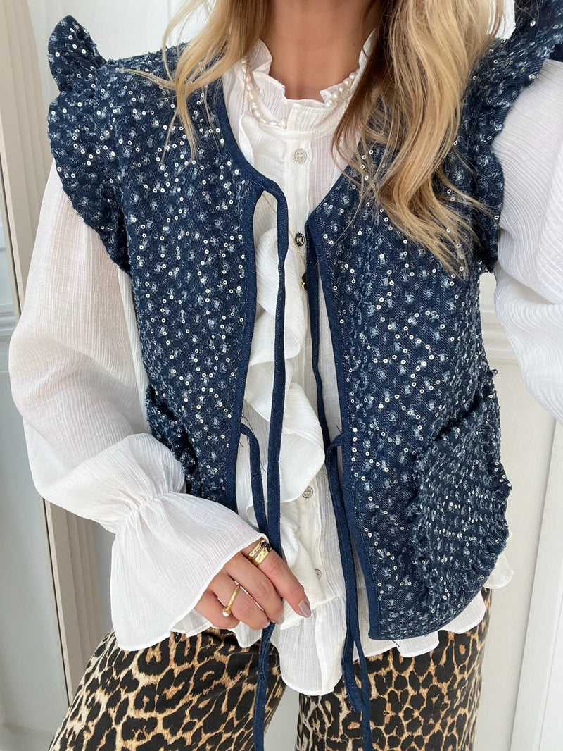 Co'Couture Sequin Denim Vest Denim Blue