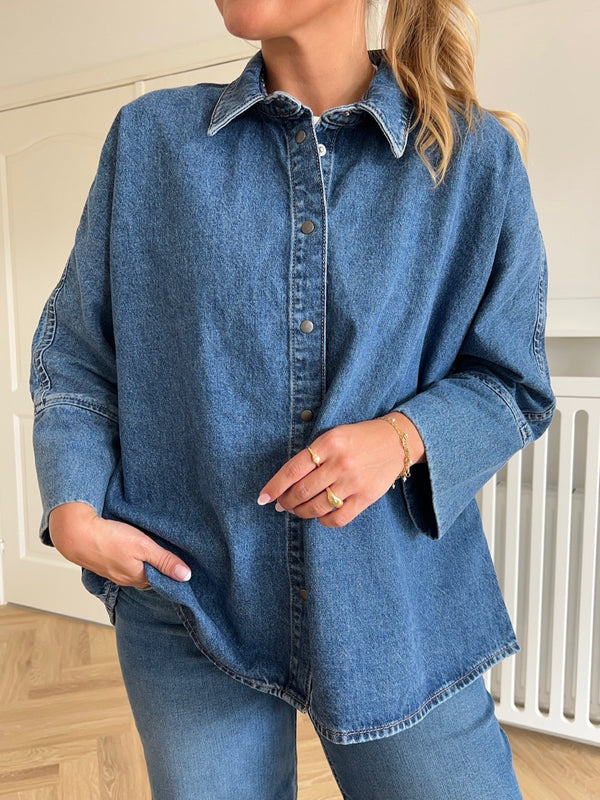 Only Grace 3/4 Denim Skjorte Medium Blue Denim (Forudbestil - lev. Slut September)