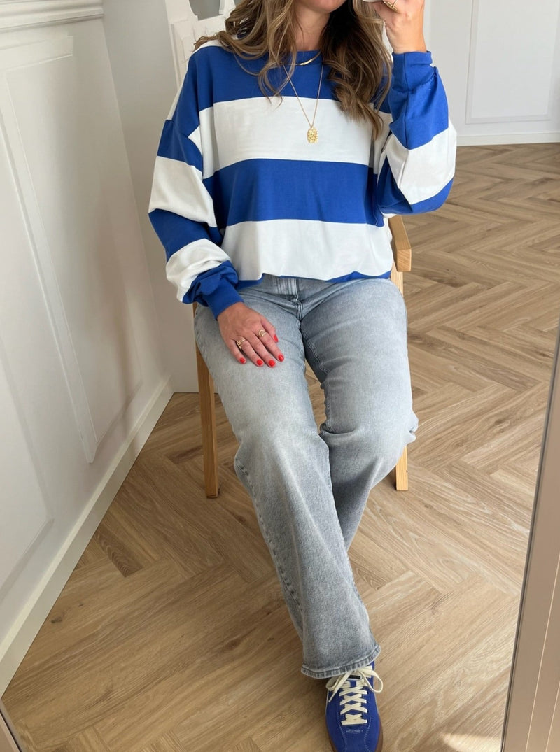 Mads Nørgaard Airy Sweat Stripe Denver Sweatshirt Amparo Blue/Cloud Dancer