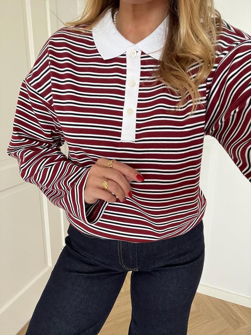 Only Lara L/S Stripe Polo Bluse Carbent Black White