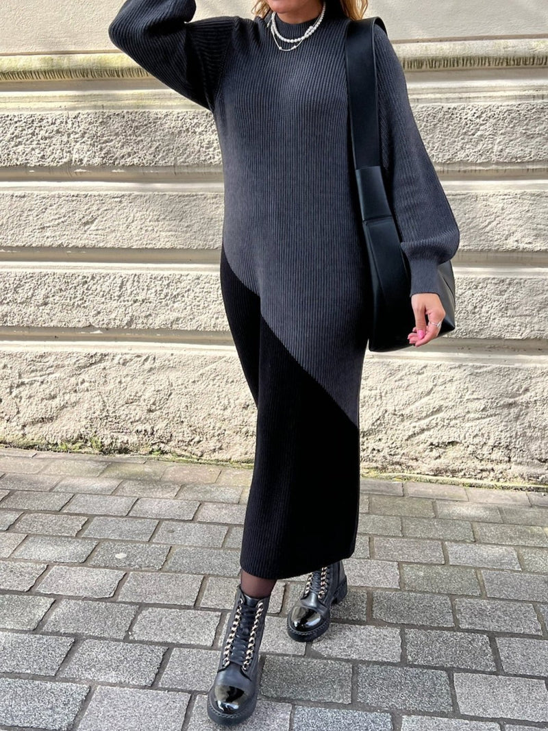 Object Ditte LS Knit Midi Kjole Dark Grey Melange