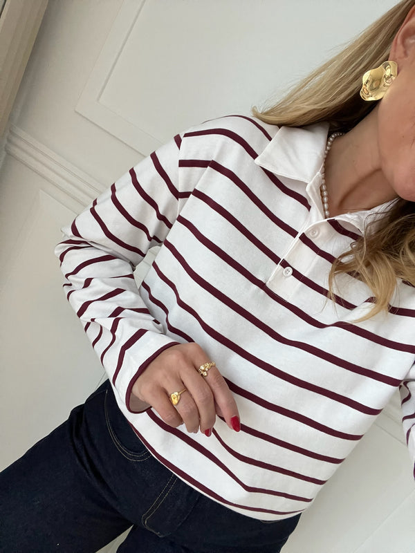 Only Sira LS Polo Bluse Burgundy Stripes