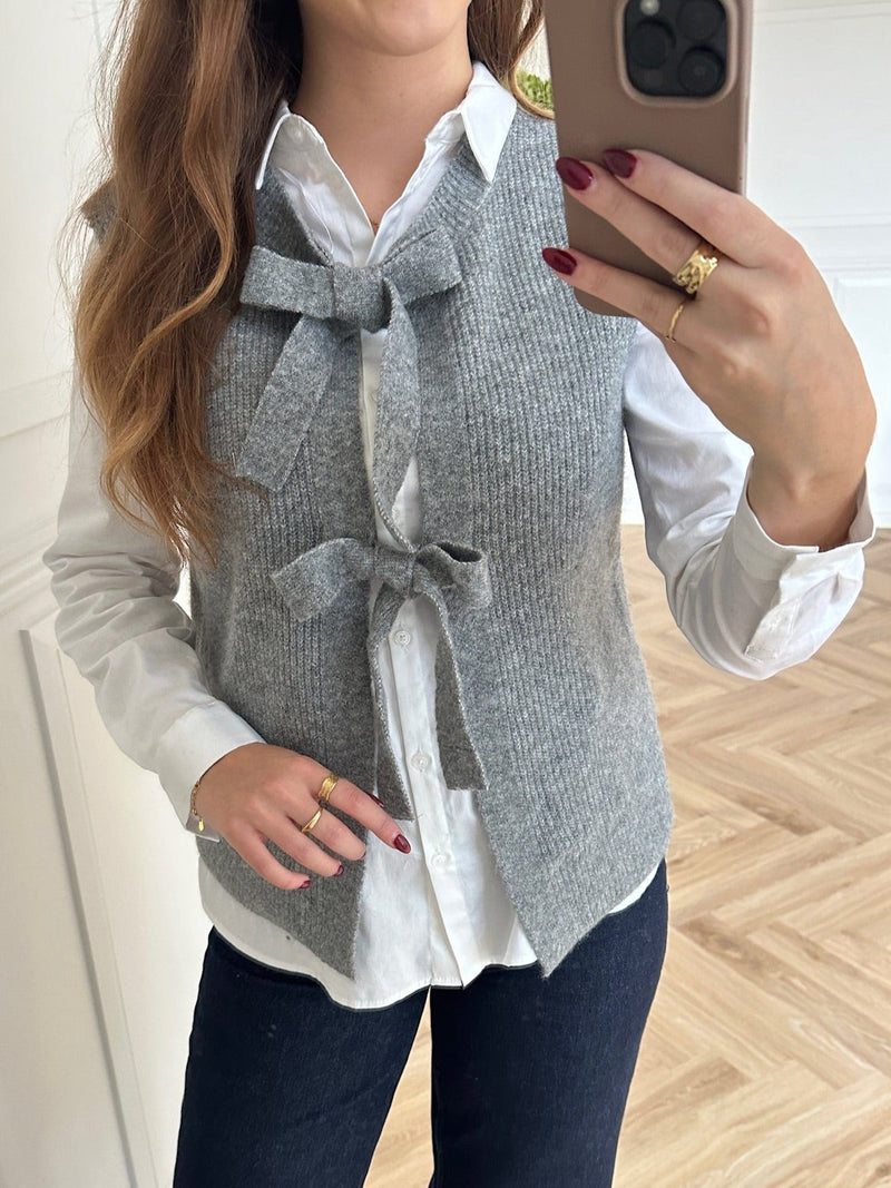 Pieces Silly SL Tie Vest Medium Grey Melange