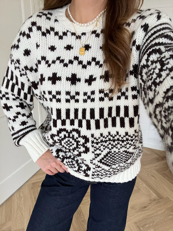 Mads Nørgaard Crash Lefur Sweater White/Black Coffee