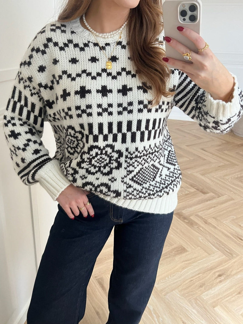 Mads Nørgaard Crash Lefur Sweater White/Black Coffee