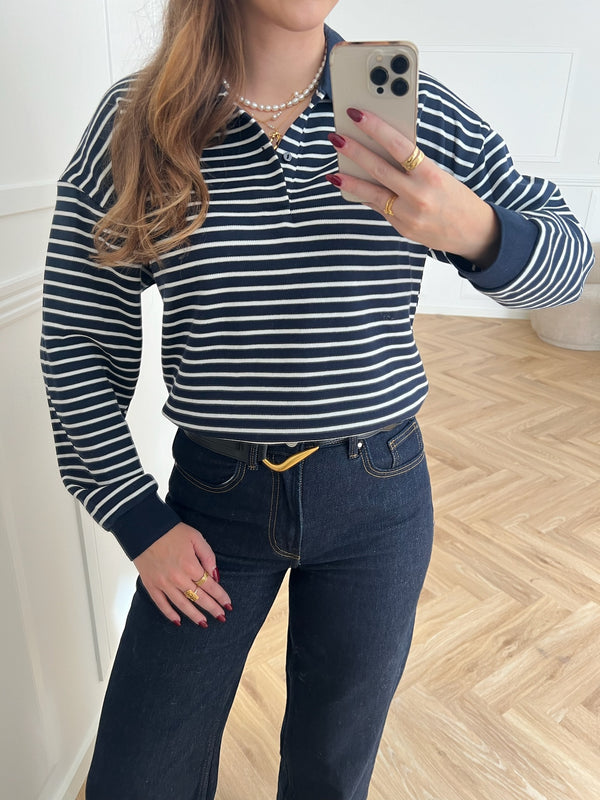 Neo Noir Sara Stripe Polo Bluse Navy