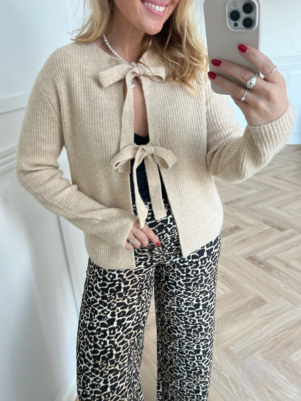 Pieces Silly LS Tie Cardigan White Pepper