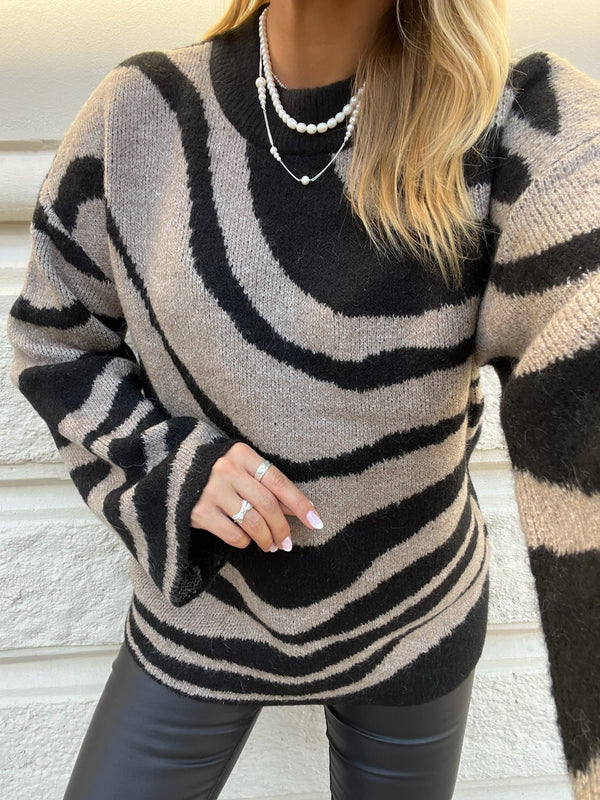 Object Diana LS Knit Bluse Black/Zebra Desert