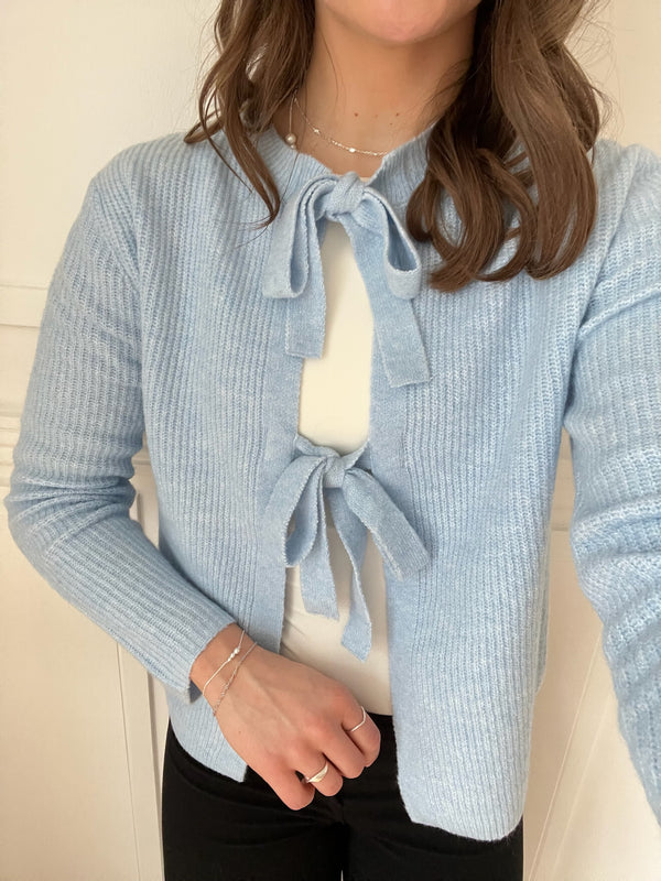 Pieces Silly LS Tie Knit Cardigan Cashmere Blue