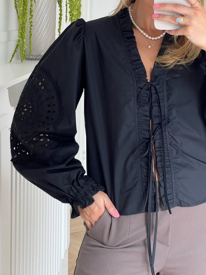 Object Brodera LS Bluse Black