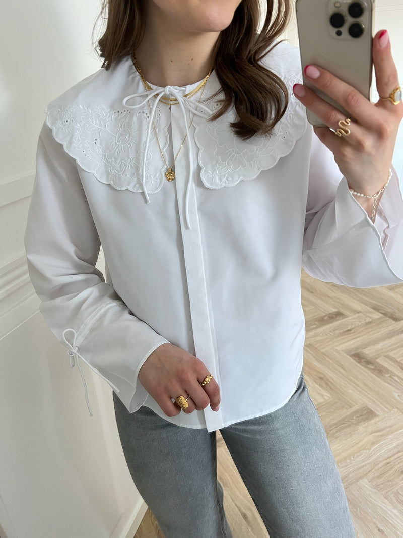 Pieces Fetina LS Collar Skjorte Bright White