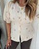 Pieces Silly SS Puff Emb Knit Cardigan Birch/Pink Flowers