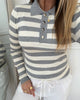 Co'Couture Bonny Stripe LS Polo Strik Light Grey