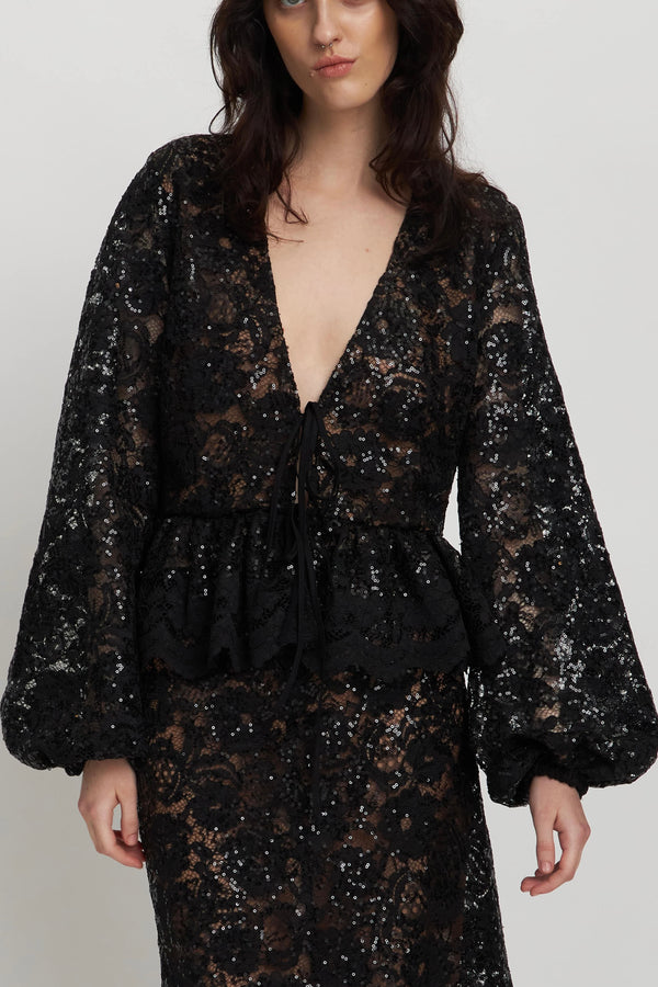 Stella Nova Lace Sequins Bluse Black