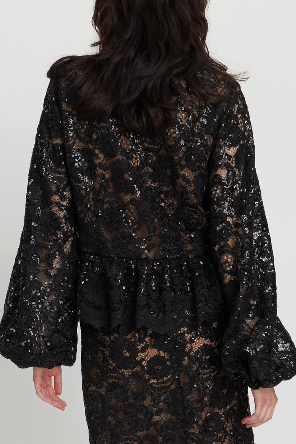 Stella Nova Lace Sequins Bluse Black