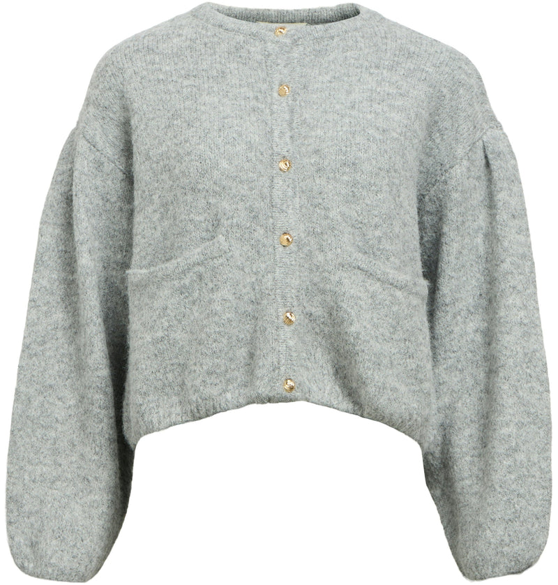 Object Saggia L/S Knit Cardigan Medium Grey Melange