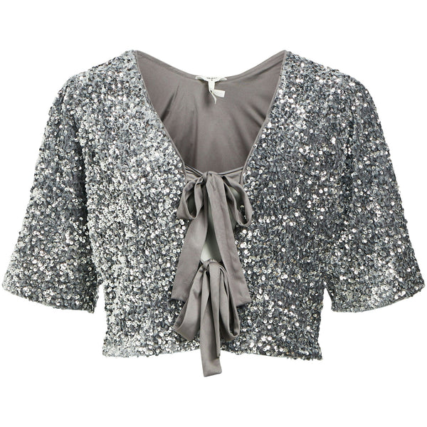 Object Kinne 2/4 Tie Bluse Asphalt/Silversequins