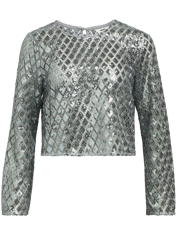 Object Gitte LS Top Asphalt/Silversequins