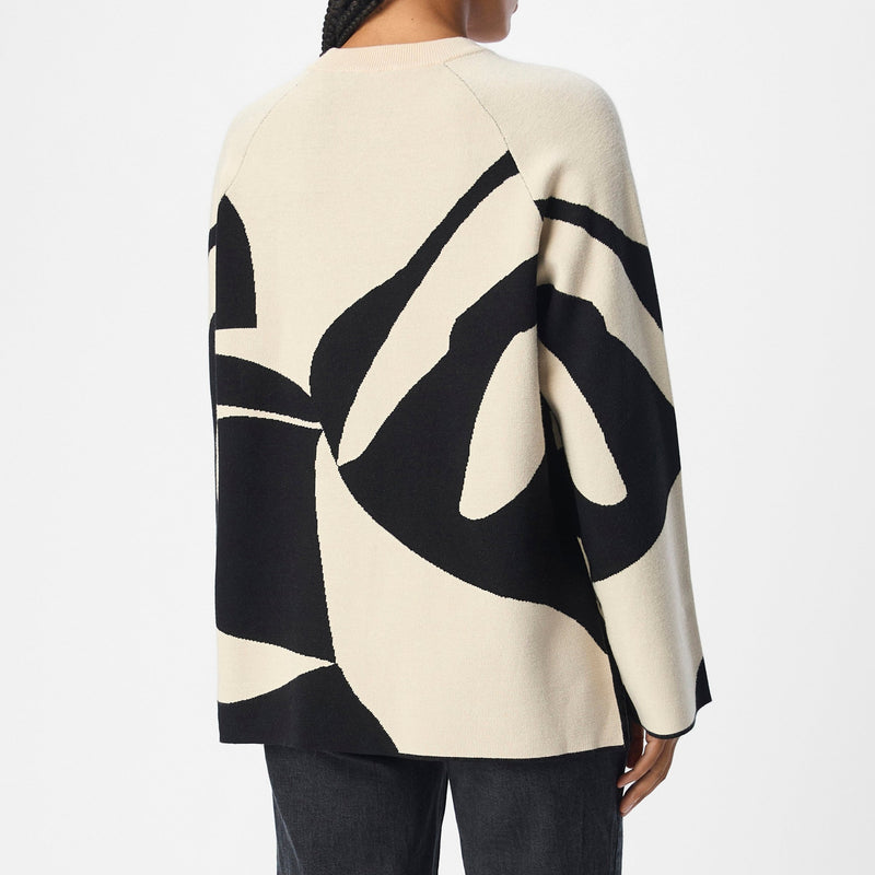 Object Sif LS Knit Pullover Sandshell/Black Graphic