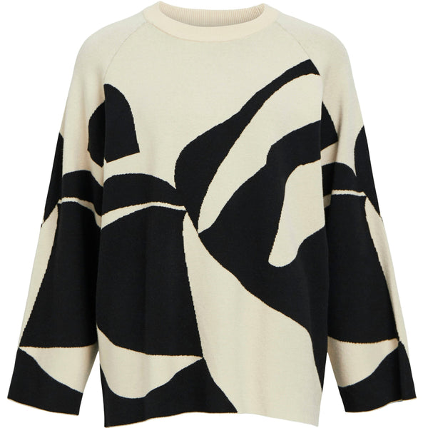 Object Sif LS Knit Pullover Sandshell/Black Graphic