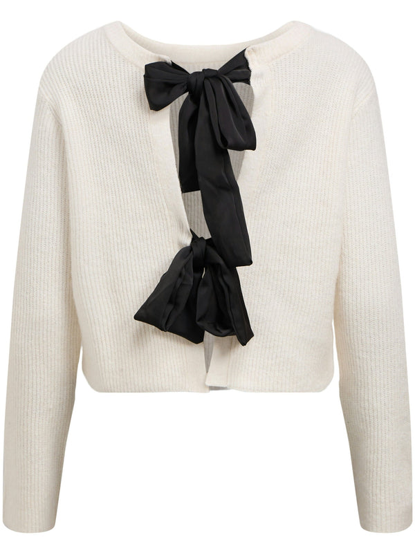 Object Parvi Sateen Bow Strikcardigan White Sand/Black Bows