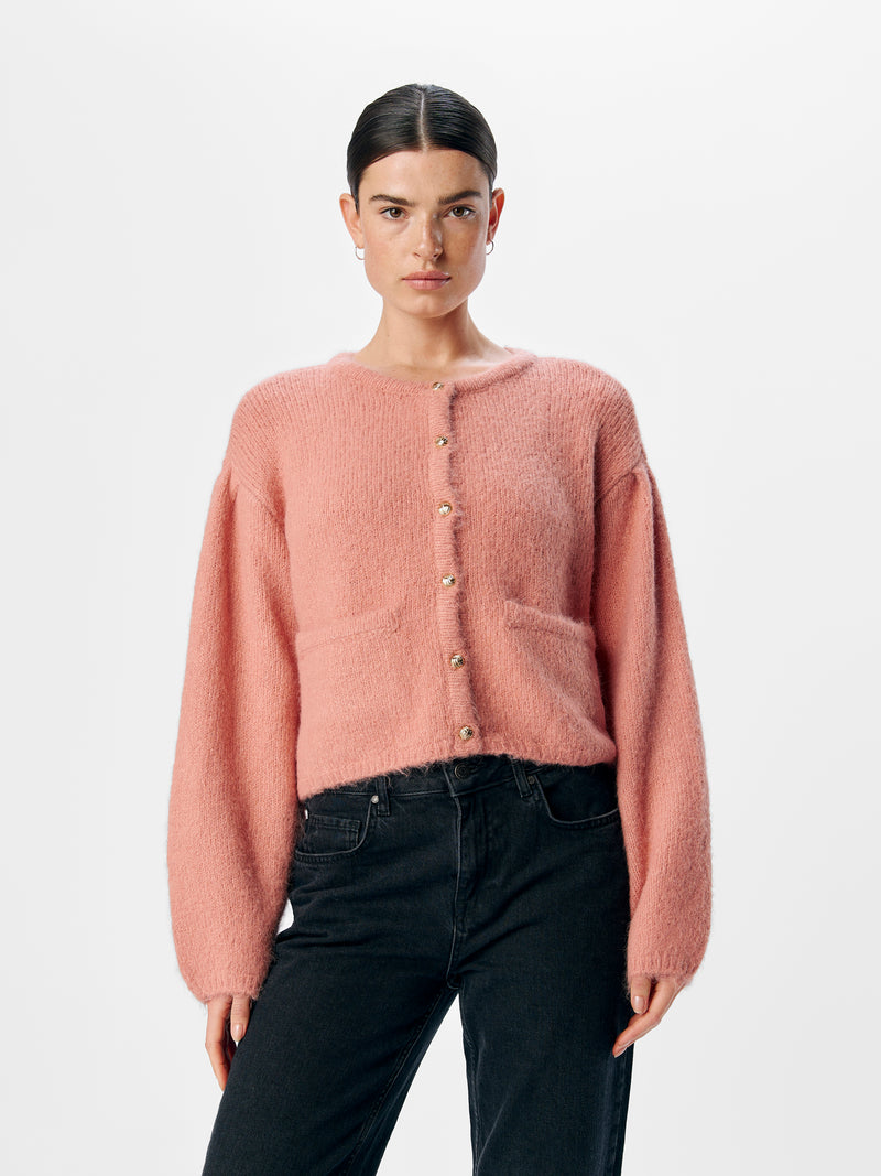 Object Saggia LS Strikcardigan Rose Elegance