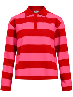 Object Millie LS Polo Bluse Flame Scarlet/Pink